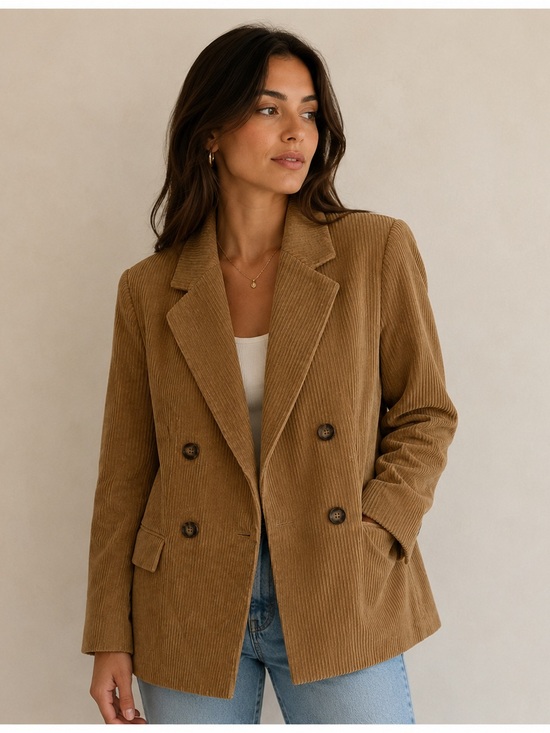 H&M Jackets & Blazers - H&M Jacket Women’s Size 6 Tan Brown Corduroy Double Breasted Jacket